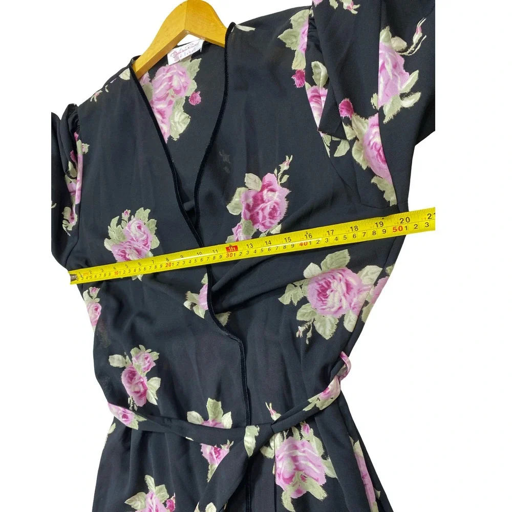 Vintage Oscar de la Renta Pink Label Floral Wrap Robe Rose Chiffon Lace Maxi M
